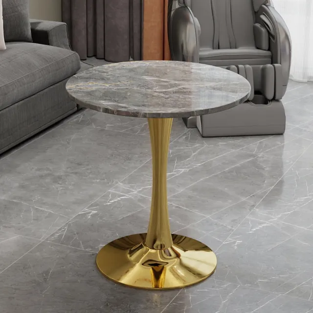 Wishdor Ronde Salontafel - Strakke Lijnen En Compact Ontwerp - Moderne En Minimalistische Stijl - Voor Woonkamer, Eethoek Of Zithoek - Kunstmarmer - Goud Met Donkergrijze Adering - Voor 2 Tot 4 Personen Goudkleurig