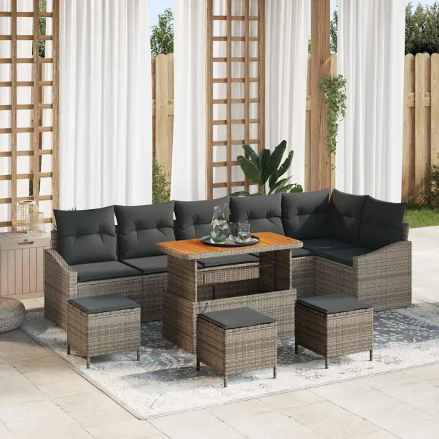 vidaXL Tuinbankenset 10 st Grijs poly rattan, foto 2