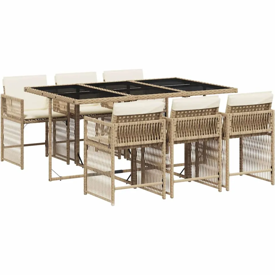 vidaXL 7-delige Tuinset met kussens poly rattan beige, foto 3