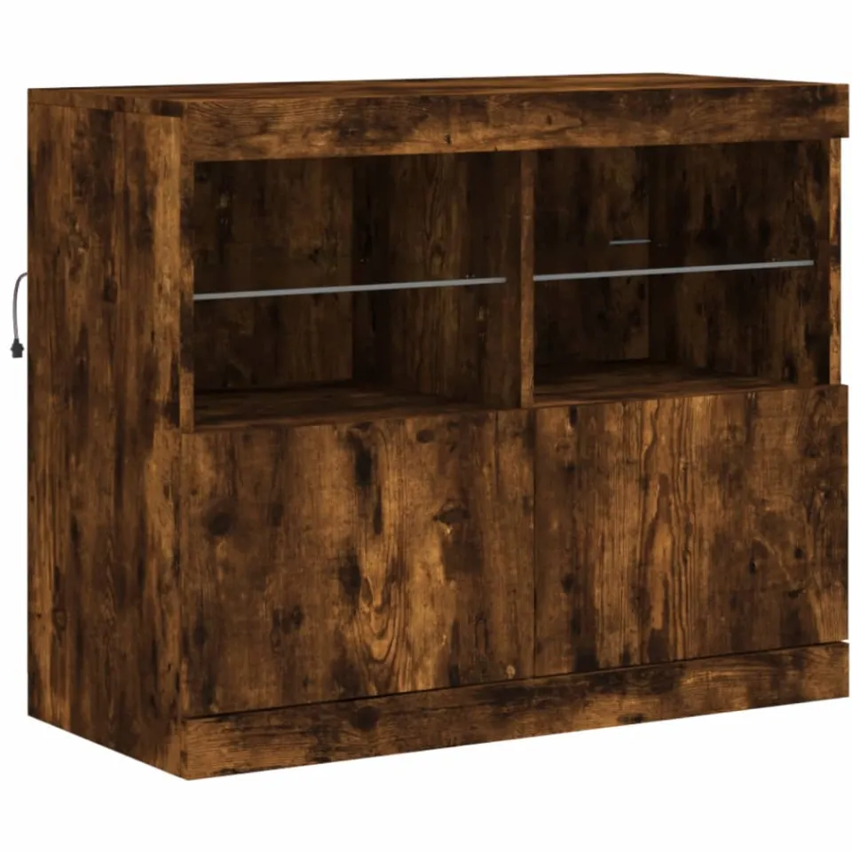 vidaXL Dressoir met LED-verlichting 81x37x67 cm gerookt eikenkleurig Bruin