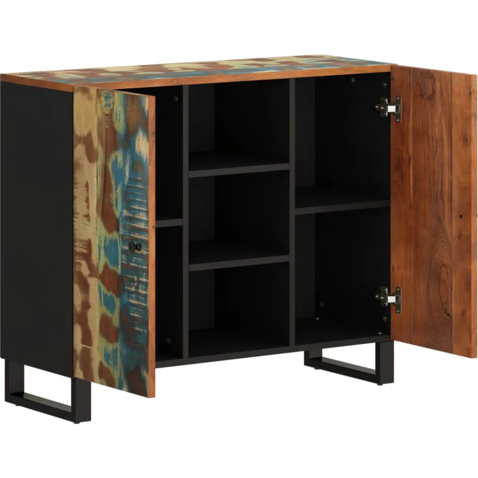 vidaXL Dressoir met 2 deuren 90x33x75 cm massief gerecycled hout meerkleurig, foto 4