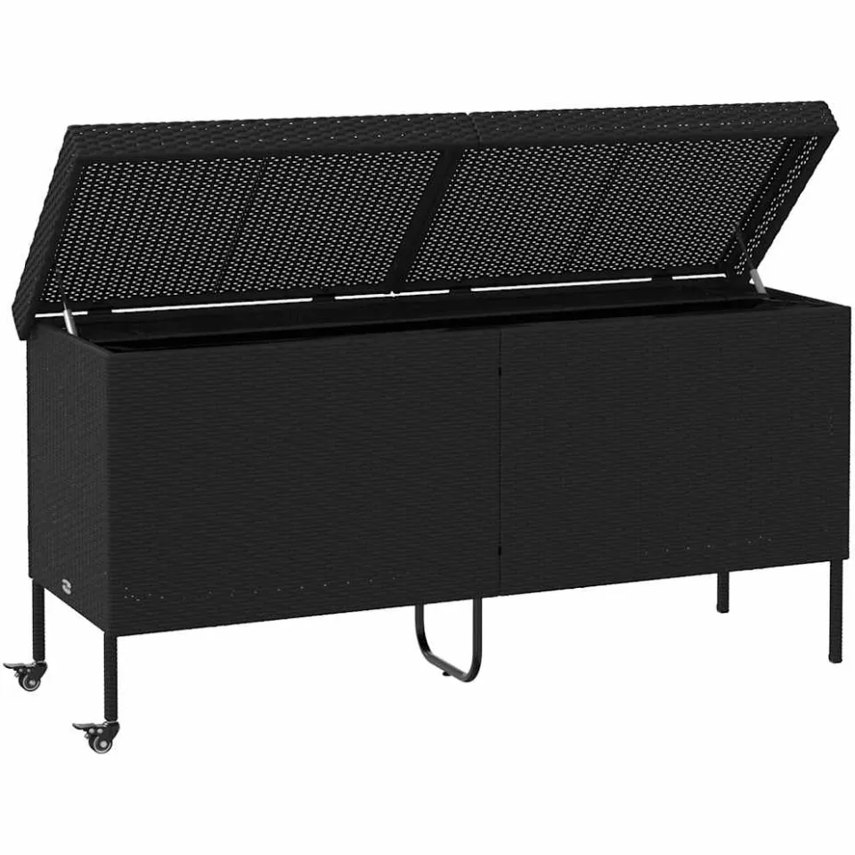 vidaXL Tuinbox met wielen 160x55x75 cm poly rattan zwart, foto 4