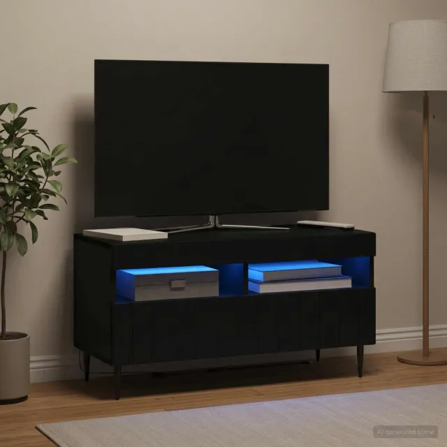 vidaXL LED tv-meubel ZWOLLE 81 x 35 x 43 cm Zwart Bewerkt hout, foto 2