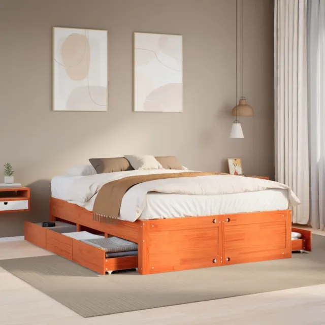 vidaXL Bedframe zonder matras met lades grenenhout wasbruin 140x190 cm