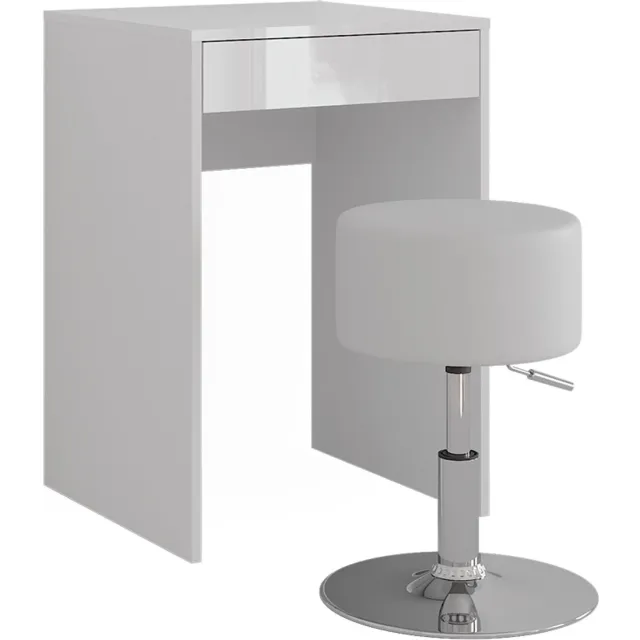Vicco Kaptafel Sherry, Wit/Wit Hoogglans, 51.4 cm zonder spiegel, met kruk