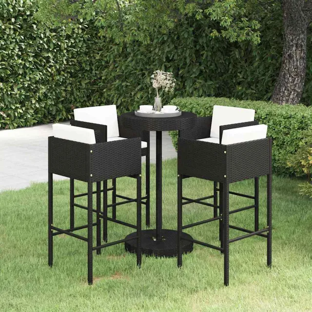 vidaXL 5-delige Tuinbarset met kussens poly rattan zwart, foto 2