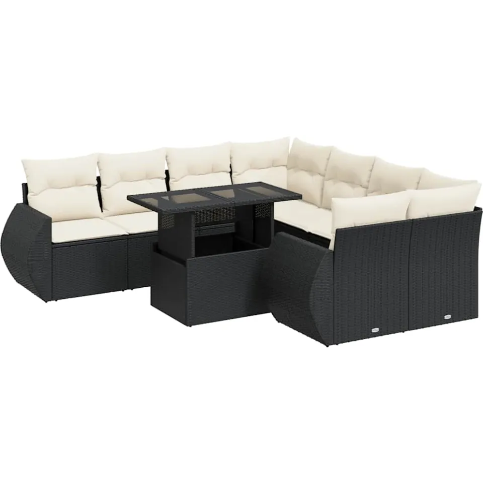 vidaXL 9-delige Loungeset met kussens poly rattan zwart, foto 3