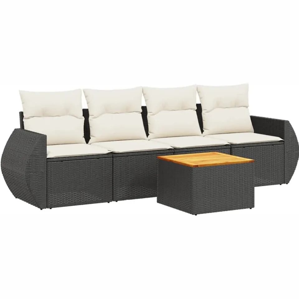 vidaXL 5-delige Loungeset met kussens poly rattan zwart, foto 3