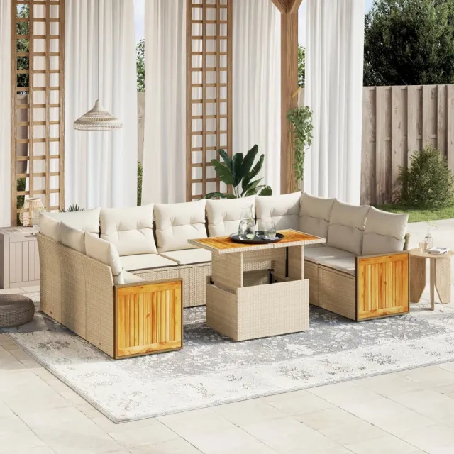 vidaXL 10-delige Loungeset met kussens poly rattan beige, foto 2