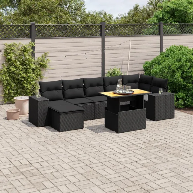 vidaXL 8-delige Loungeset met kussens poly rattan zwart, foto 2