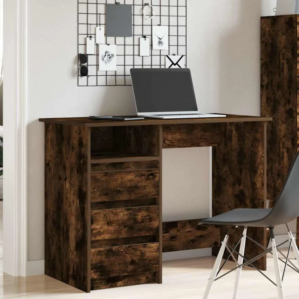 vidaXL Bureau 102x50x75 cm bewerkt hout gerookt eikenkleurig, foto 2