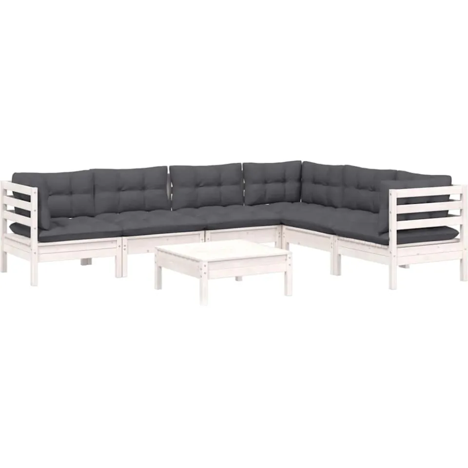 vidaXL 7-delige Loungeset met kussens massief grenenhout wit, foto 3