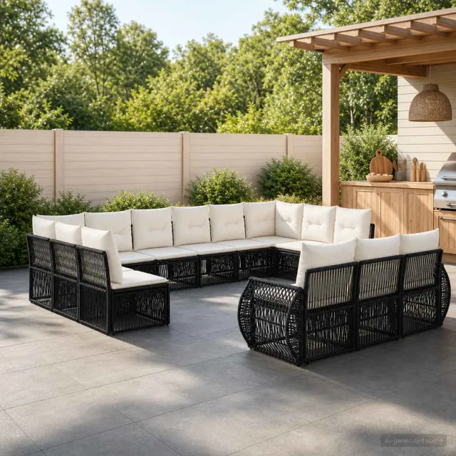 vidaXL Tuinbankenset 13 st 13-zits Zwart en Cream Wit poly rattan, foto 2