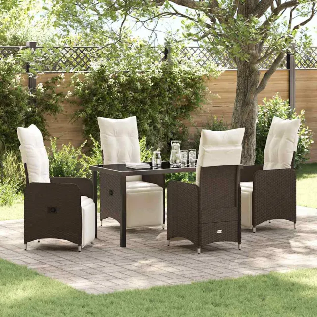 vidaXL Tuin eettafelset 5 st Bruin poly rattan, foto 2