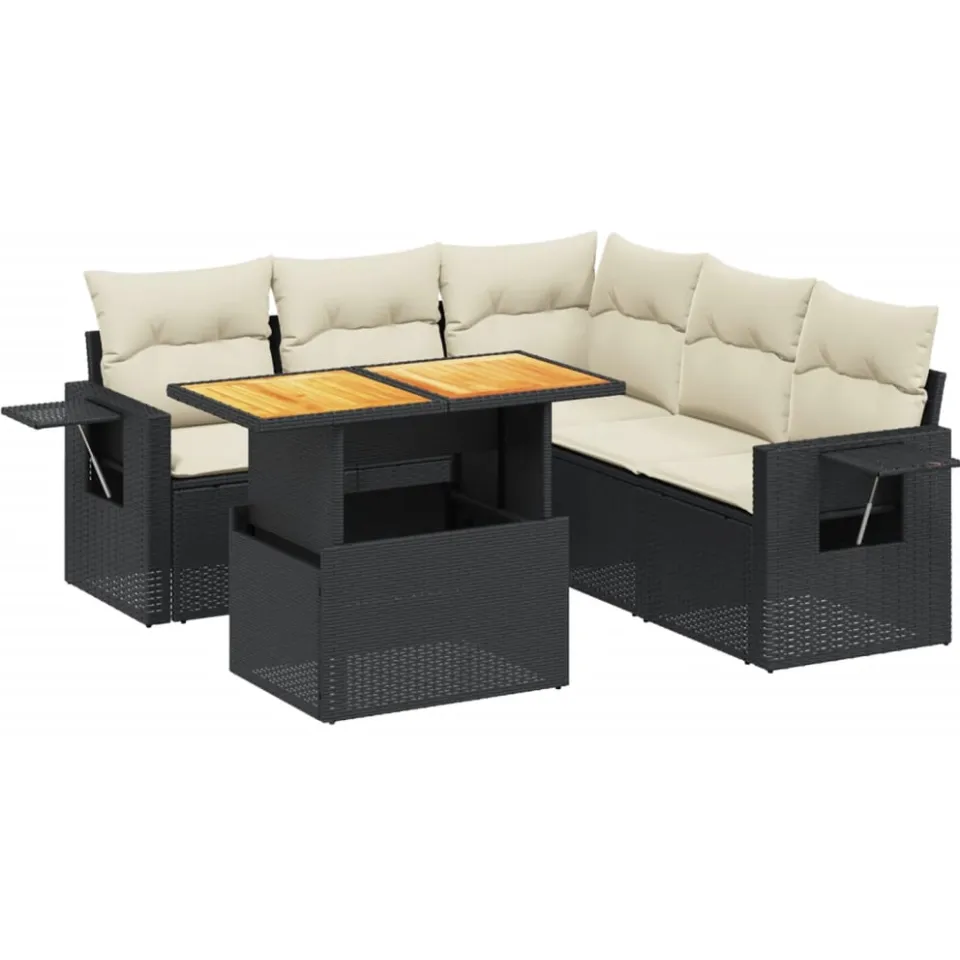 vidaXL 6-delige Loungeset met kussens poly rattan zwart