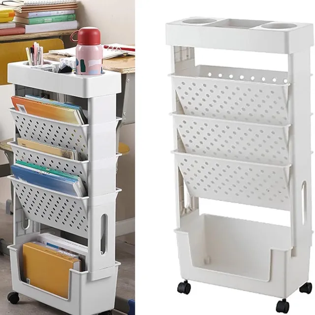 JGS Premium - Verplaatsbare Boekenplank Draaibaar Verwijderbaar Wit - Boekenplank voor Thuis met Wielen Any