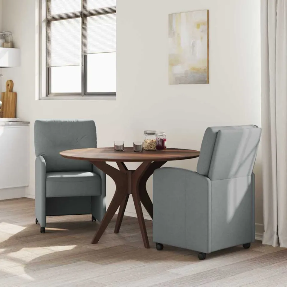 vidaXL Eetkamerstoelen met Wieltjes 2 st Stof Lichtgrijs, foto 3