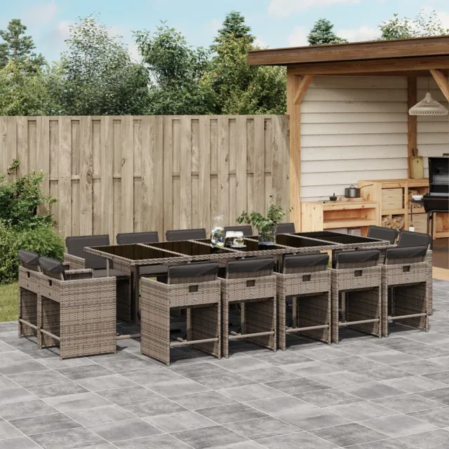 vidaXL 15-delige Tuinset met kussens poly rattan grijs, foto 2