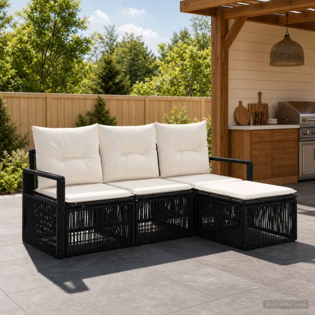 vidaXL Tuinbankenset 4 st 4-zits Zwart poly rattan, foto 2
