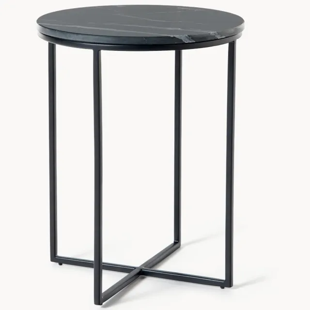 Westwing Collection Ronde marmeren bijzettafel Alys Zwart