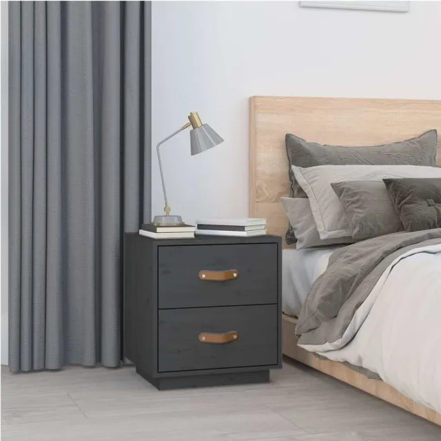vidaXL Nachtkastjes 2 st 40x34x45 cm massief grenenhout grijs, foto 3