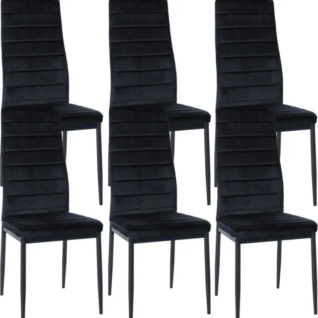 CLP Mayfair Set van 6 eetkamerstoelen - Zonder armleuning - Fauteuil - Metalen onderstel - Fluweel/zwart