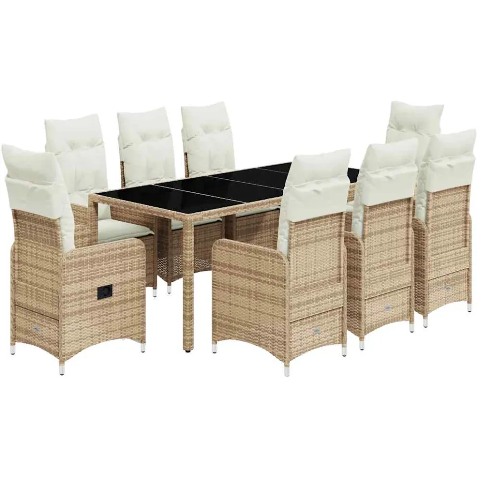 vidaXL 9-delige Bistroset met kussens poly rattan beige, foto 3