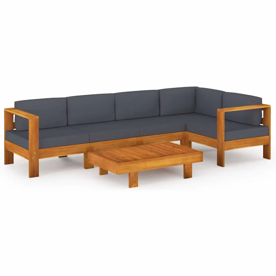 vidaXL 6-delige Loungeset met donkergrijze kussens acaciahout Grijs