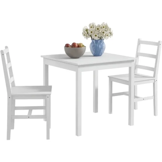 ZYLARO Eethoek - 3-delig - Zitgroep Met Tafel En Stoelen - Massief Hout - Wit