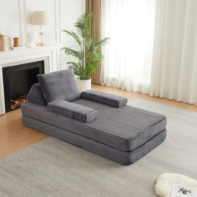 REDOM Slaapbank - Modulair ontwerp - Verplaatsbare rugleuningen en armleuningen - Twee driehoekige rugleuningen - Corduroy - Grijs - 211,5 x 106,5 x 62 cm