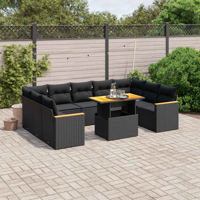 vidaXL 11-delige Loungeset met kussens poly rattan zwart, foto 2