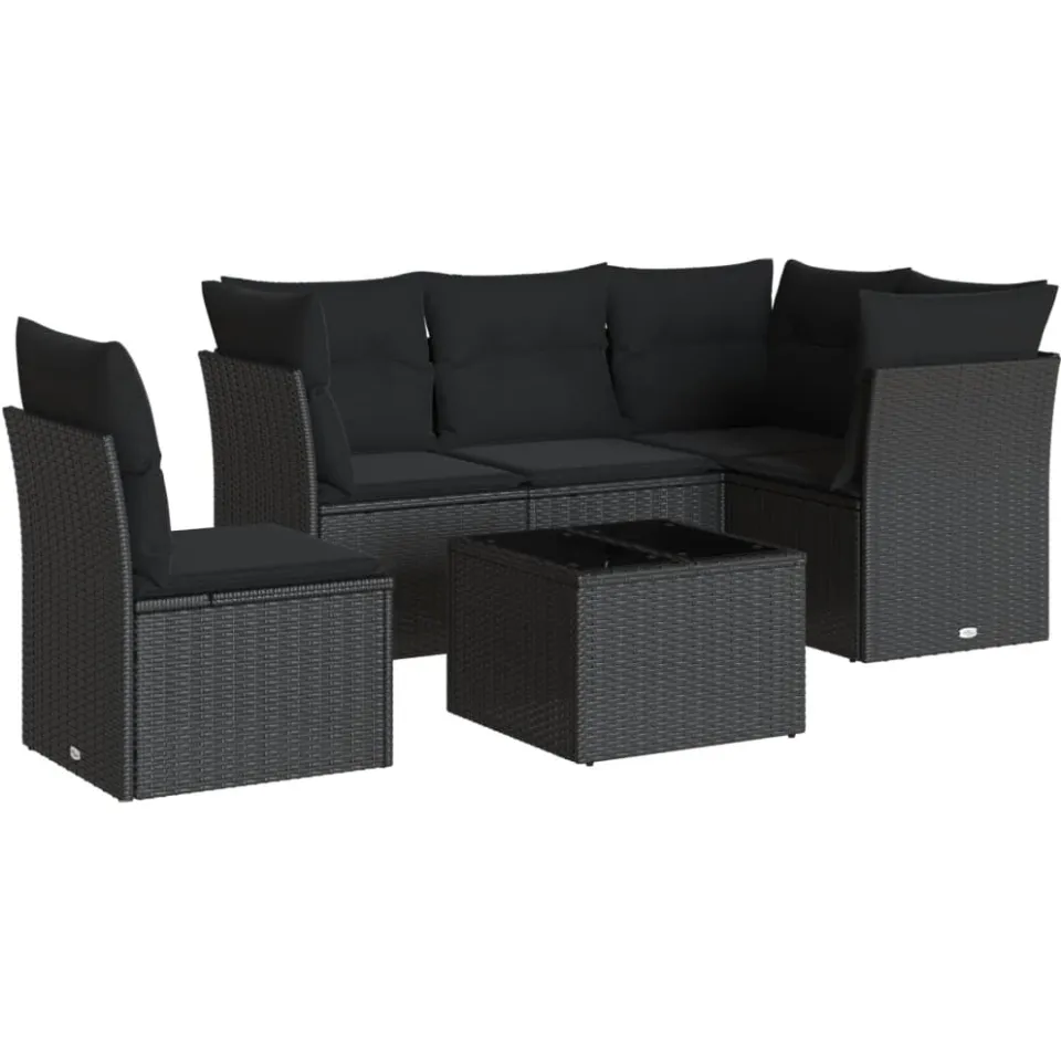 vidaXL 6-delige Loungeset met kussens poly rattan zwart