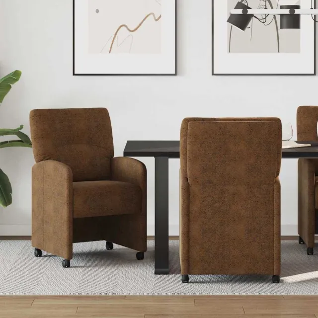 vidaXL Eetkamerstoelen met Wieltjes 2 st Faux suede leer Bruin, foto 2