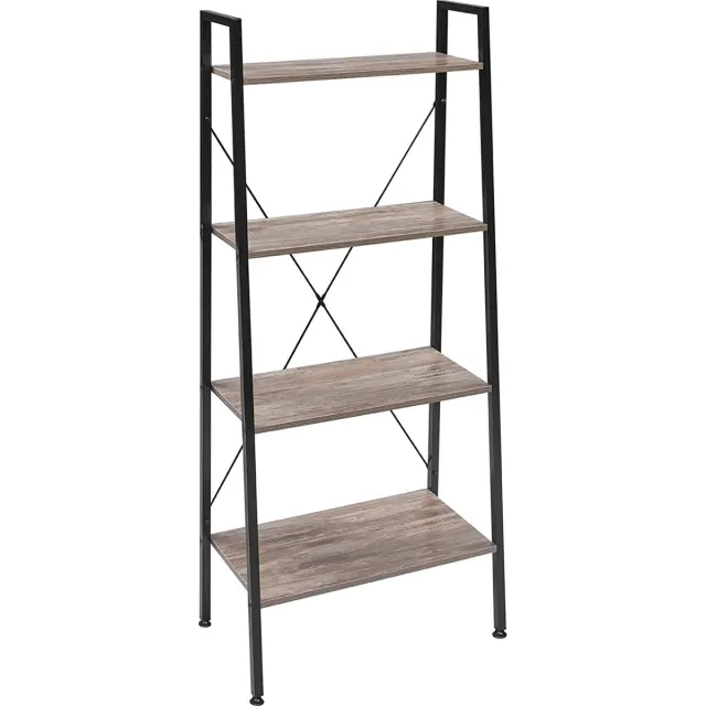 Furnibella 4 Tier Metalen plank opbergplank Keuken Industriële,Boekenplanken Staande plank 35x60x148cm,Zwart+Donkerbeuken RGB9283dc