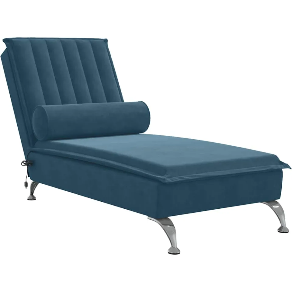 vidaXL Massage chaise longue met bolster fluweel blauw, foto 3