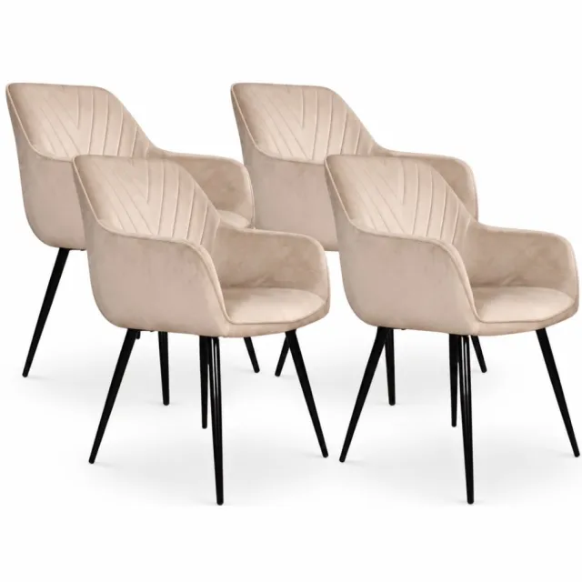 DS4U Gaby eetkamerstoel - Set van 4 - Champagne - Velvet - Armleuningen