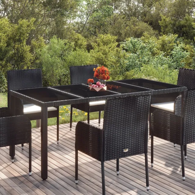 vidaXL Tuintafel met glazen blad 190x90x75 cm poly rattan zwart, foto 2