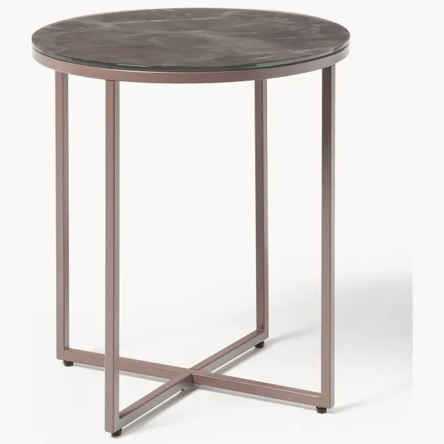 Westwing Collection Ronde bijzettafel Antigua met glazen tafelblad in marmerlook taupe