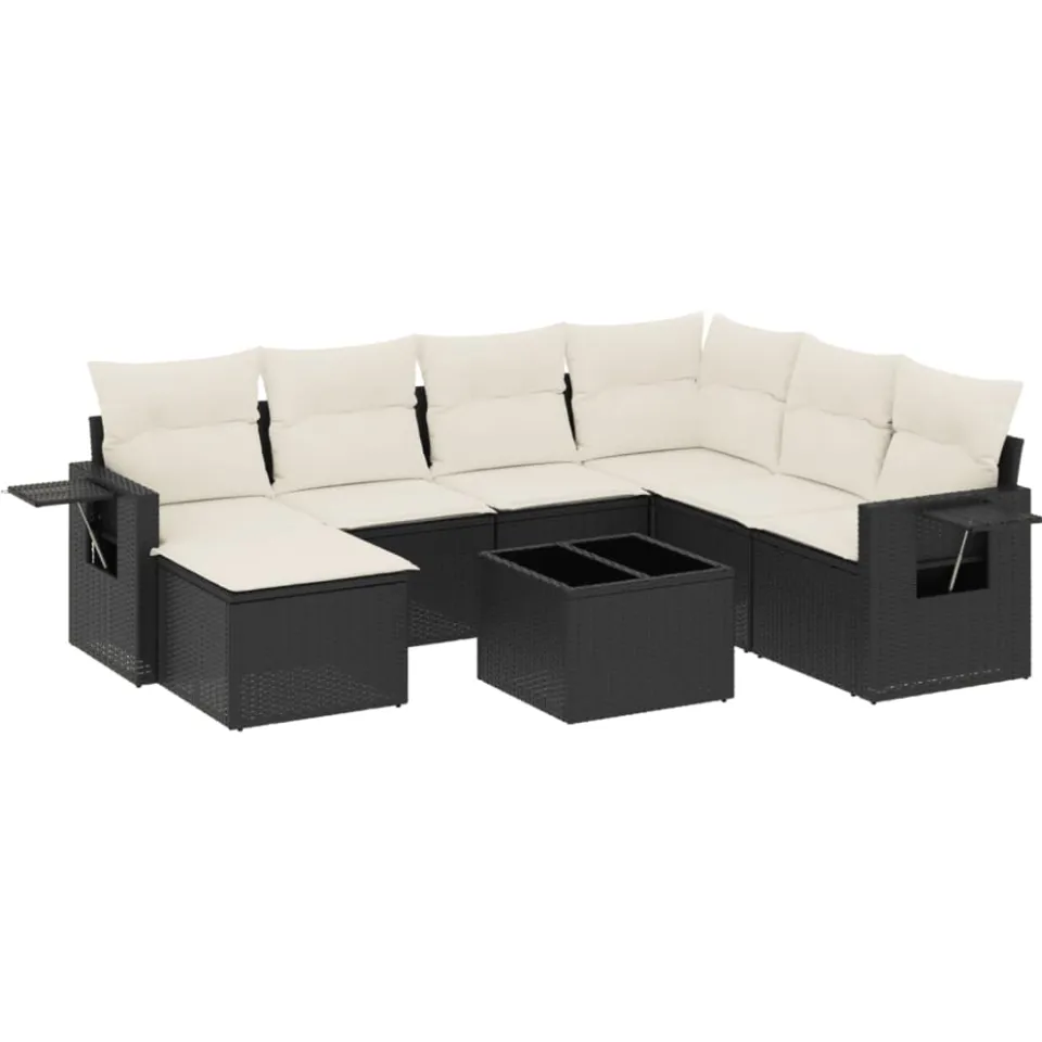 vidaXL 8-delige Loungeset met kussens poly rattan zwart, foto 3