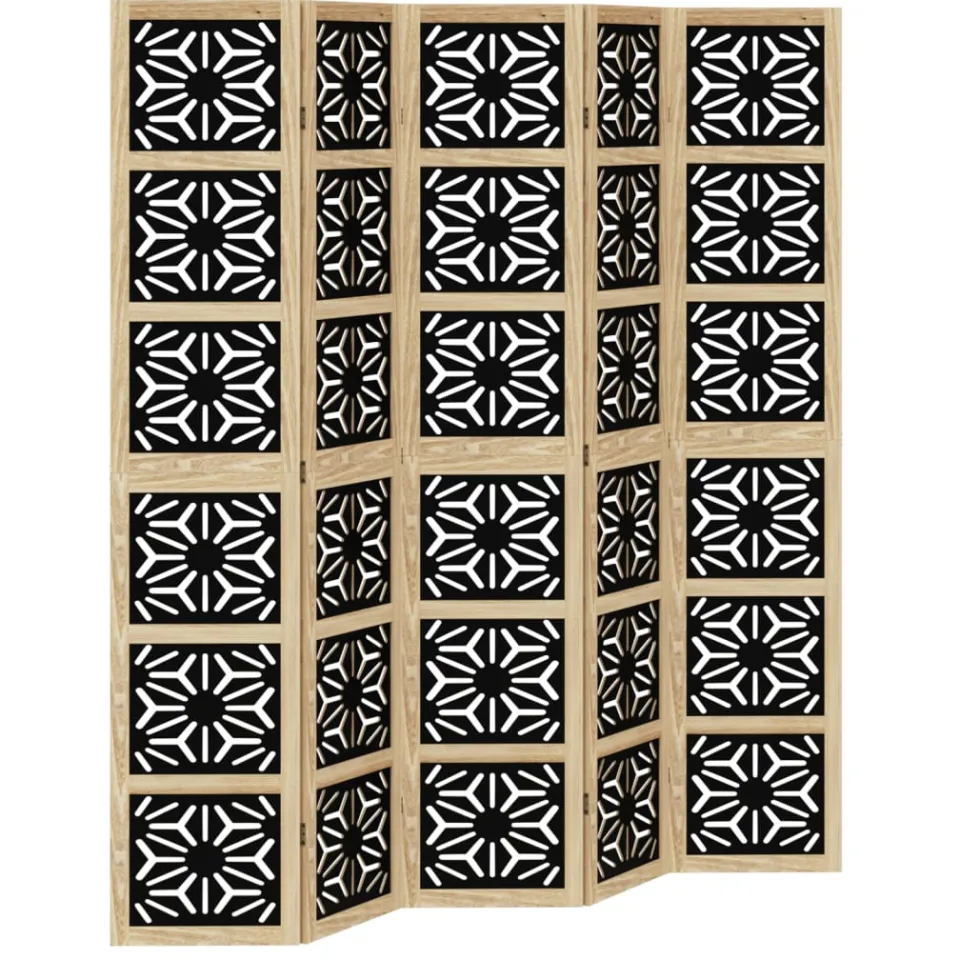 vidaXL Kamerscherm met 5 panelen massief paulowniahout bruin en zwart, foto 3