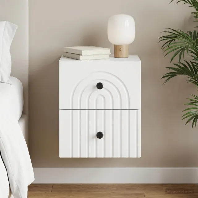 vidaXL Wandbeugel Bedkast met lade Wit 33 x 34,5 x 40 cm Bewerkt hout, foto 2