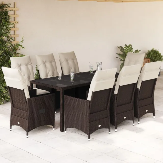 vidaXL 9-delige Tuinset met kussens poly rattan bruin, foto 2