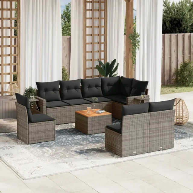vidaXL 9-delige Loungeset met kussens poly rattan grijs, foto 2