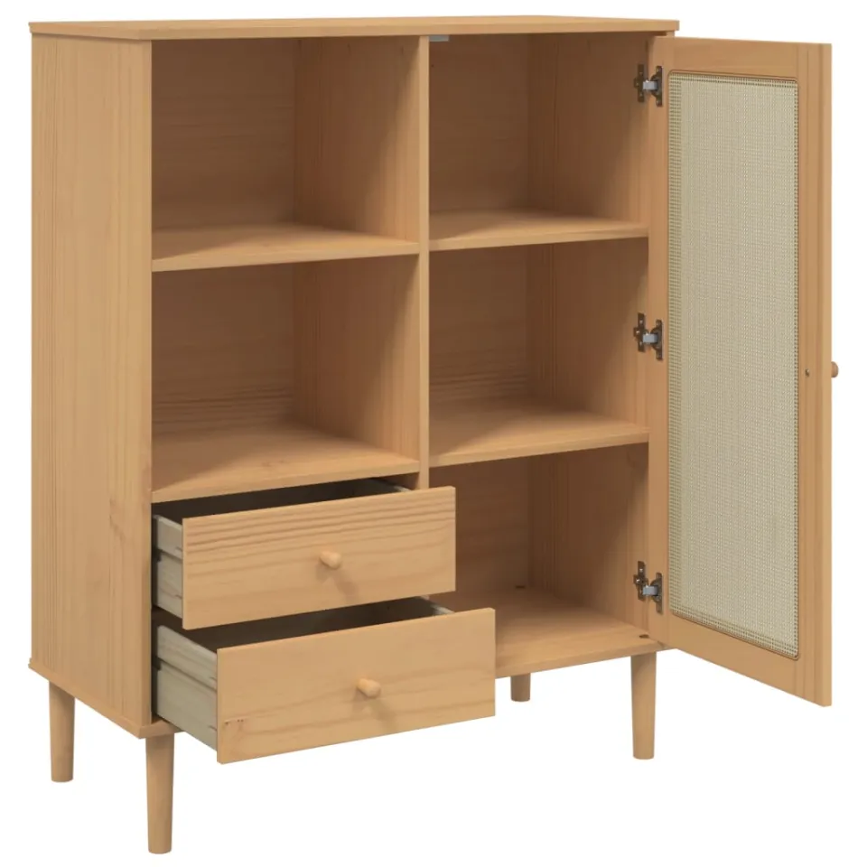 vidaXL Hoge kast SENJA rattan-look 90x40x112 cm grenenhout bruin, foto 4