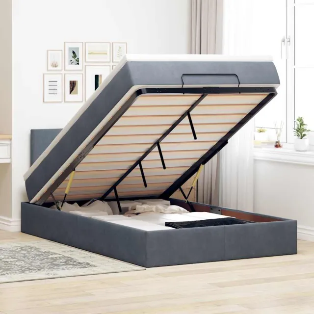vidaXL Bed poef met matras en LED's 120x190 cm fluweel donkergrijs grijs