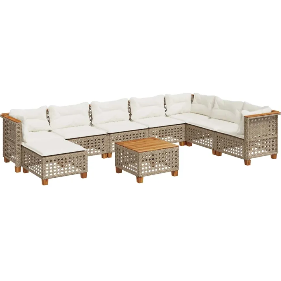 vidaXL 9-delige Loungeset met kussens poly rattan beige