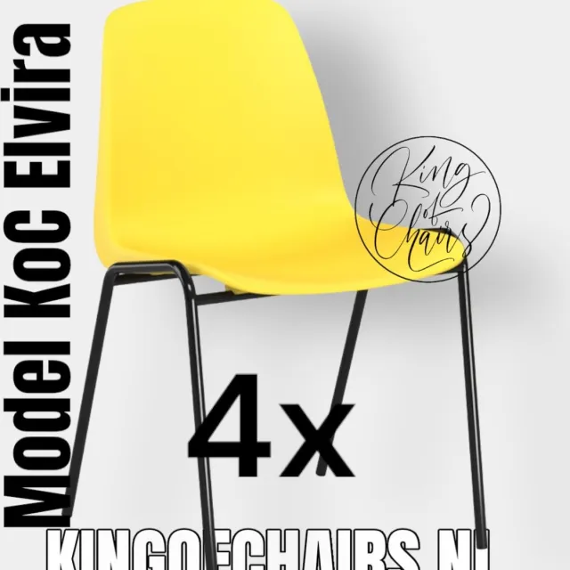 King of Chairs set van 4- model KoC Elvira geel met zwart onderstel. Kantinestoel stapelstoel kuipstoel vergaderstoel tuinstoel kantine stoel stapel kantinestoelen stapelstoelen kuipstoelen stapelbare keukenstoel Helene eetkamerstoel