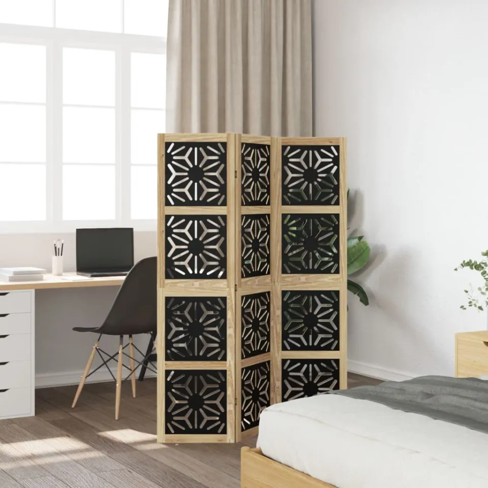 vidaXL Kamerscherm met 3 panelen massief paulowniahout zwart, foto 4
