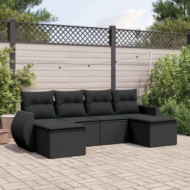 vidaXL 6-delige Loungeset met kussens poly rattan zwart, foto 2