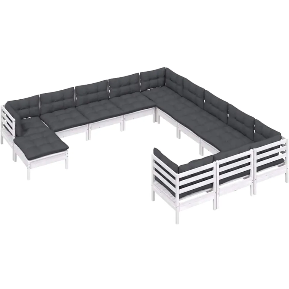 vidaXL 12-delige Loungeset met kussens massief grenenhout wit, foto 3